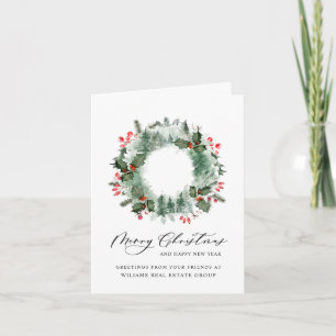Festive Holly Wreath Christmas Corporate Greeting Holiday Card