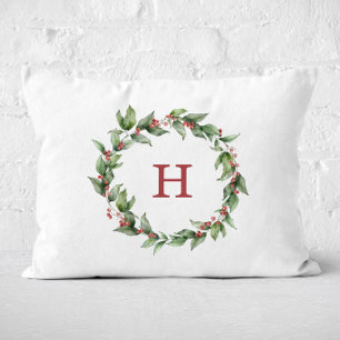 Festive Holly Wreath Christmas Decorative Cushion