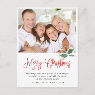 Festive Holly Wreath Christmas Greeting Holiday Po Postcard