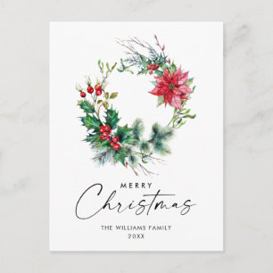 Festive Holly Wreath Christmas Greeting Holiday Postcard