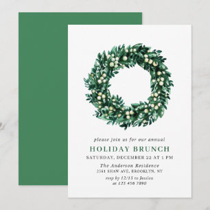Festive Holly Wreath Christmas HOLIDAY BRUNCH Invitation