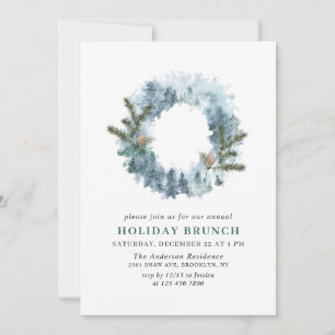 Festive Holly Wreath Christmas HOLIDAY BRUNCH Invitation