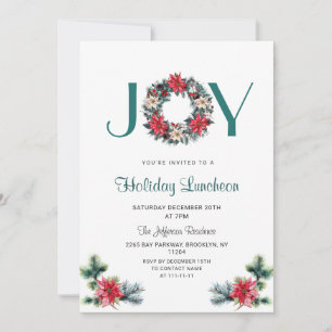Festive Holly Wreath Christmas Holiday Luncheon Invitation