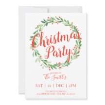 Festive Holly Wreath Christmas Party Invite