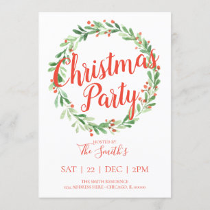 Festive Holly Wreath Christmas Party Invite