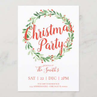 Festive Holly Wreath Christmas Party Invite