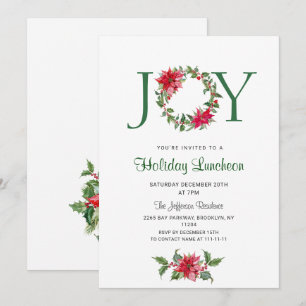 Festive Holly Wreath Holiday Christmas Luncheon Invitation