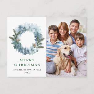 Festive Holly Wreath Merry Christmas Holiday PHOTO Postcard