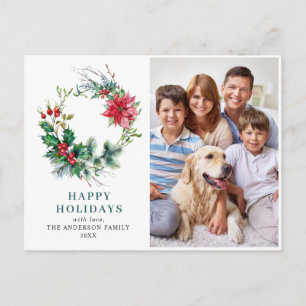 Festive Holly Wreath Merry Christmas Holiday PHOTO Postcard