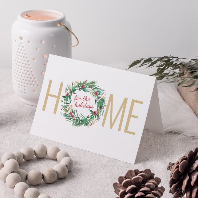 Festive Home for the Holidays Wreath Photo Card (Creator Uploaded)