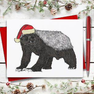 Festive Honey Badger Badass Santa Funny Christmas Postcard