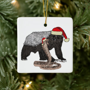 Festive Honey Badger Snake Funny Badass Christmas  Ceramic Ornament