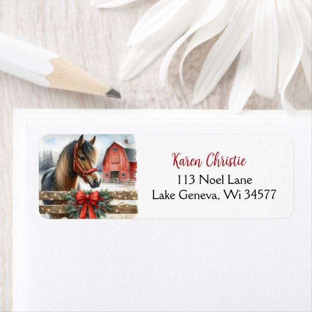 Festive Horse and Red Rustic Barn Christmas (Insitu)