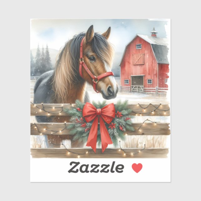Festive Horse and Red Rustic Barn Christmas (Sheet)