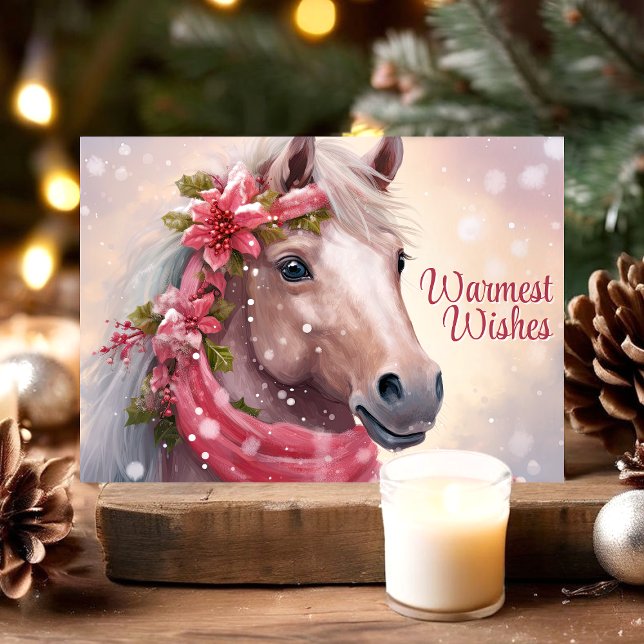 Festive Horse Warmest Wishes Holiday Card (Creator Uploaded)