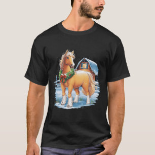 Festive Horse With Wreath In Snowy Rnyard Scene T-Shirt