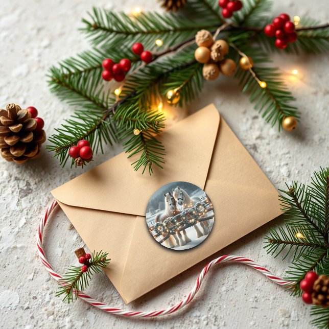 Festive Horses and Christmas Lights Classic Round Sticker (Creator Uploaded)