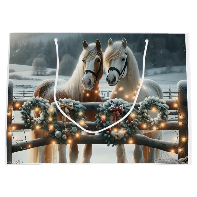 Festive Horses and Christmas Lights  Large Gift Bag (Front)
