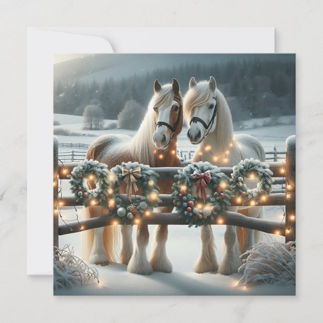 Festive Horses and Christmas Lights Personalised Card (Front)