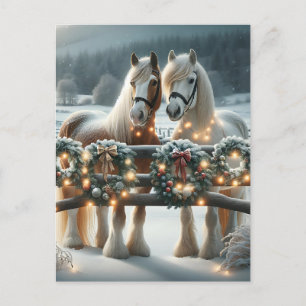Festive Horses and Christmas Lights Personalised Postcard