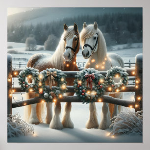 Festive Horses and Christmas Lights  Poster