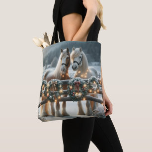 Festive Horses and Christmas Lights Tote Bag
