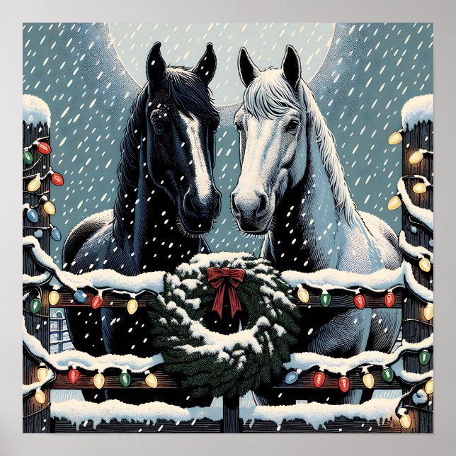 Festive Horses | Christmas Art Poster (Front)