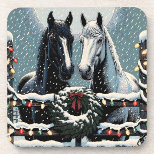 Festive Horses   Merry Christmas Coaster