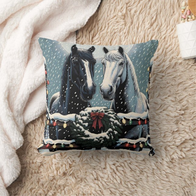 Festive Horses | Merry Christmas Cushion (Blanket)