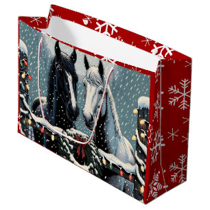 Festive Horses Merry Christmas Large Gift Bag