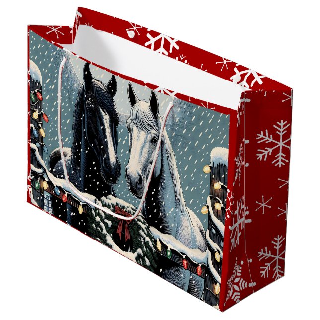 Festive Horses | Merry Christmas Large Gift Bag (Front Angled)