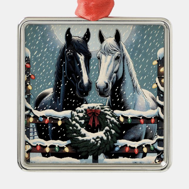 Festive Horses | Merry Christmas Metal Tree Decoration (Front)