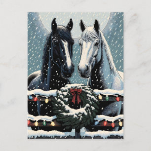 Festive Horses Merry Christmas Postcard