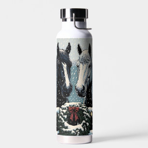 Festive Horses   Merry Christmas Water Bottle