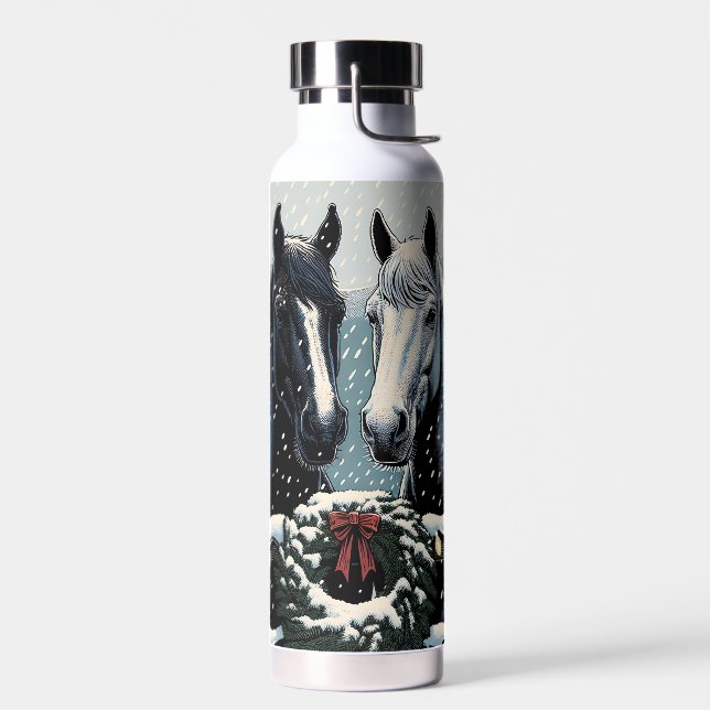 Festive Horses | Merry Christmas Water Bottle (Left)