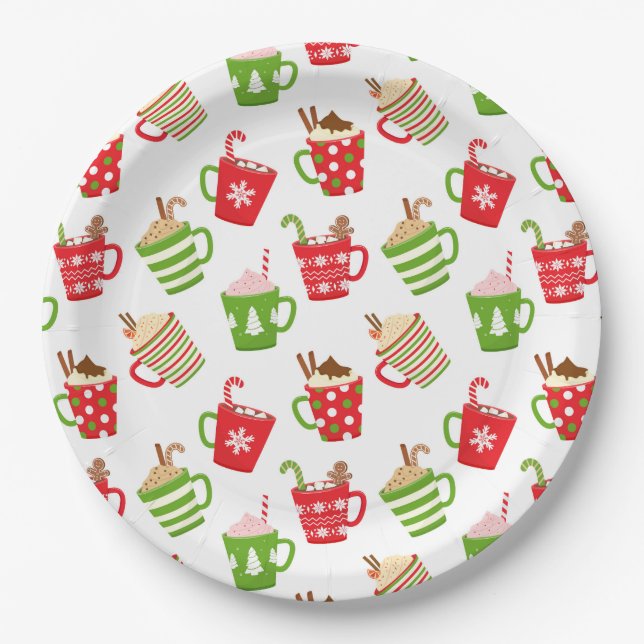 Festive Hot Drinks Christmas Holidays Pattern Paper Plate (Front)