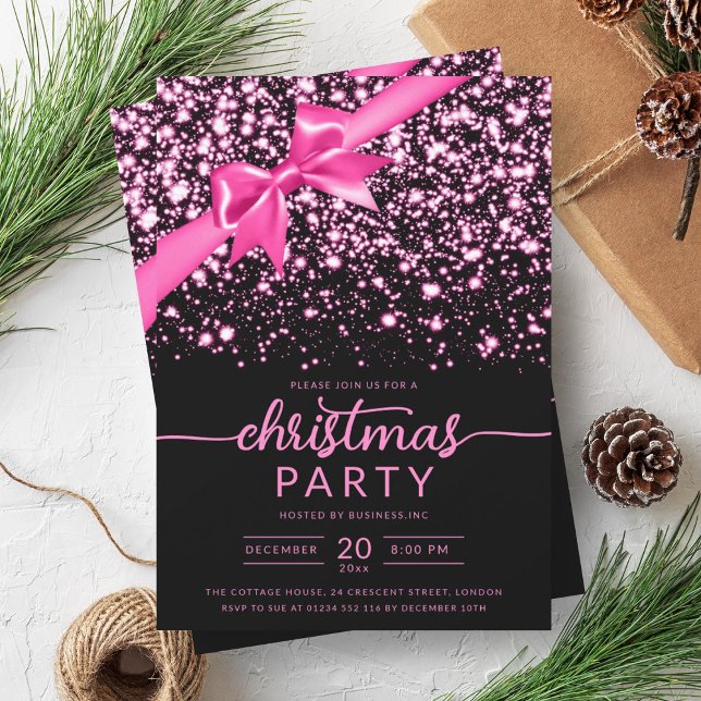 Festive Hot Pink Winter Shiny Star Company Xmas  Invitation (Festive Hot Pink Winter Shiny Star Company Xmas Invitation)