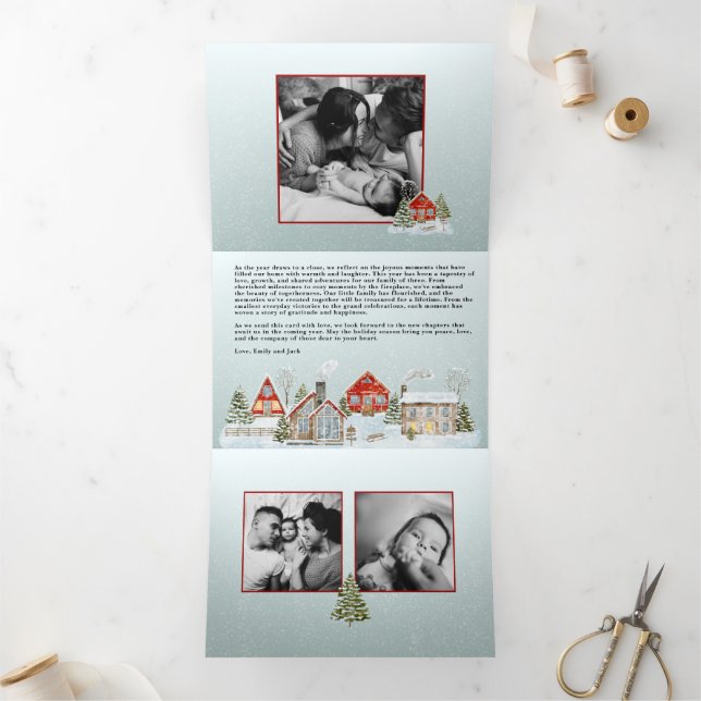Festive Houses Trifold Christmas Holiday Card (Inside)