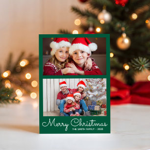Festive Hunter Green 2 Photo Collage Holiday Card