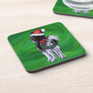 Festive Husky in Santa Hat on Green Coaster