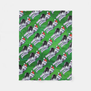 Festive Husky in Santa Hat on Green Fleece Blanket