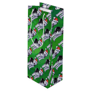 Festive Husky in Santa Hat on Green Wine Gift Bag