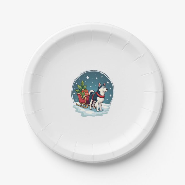 Festive Husky Ride Paper Plate (Front)