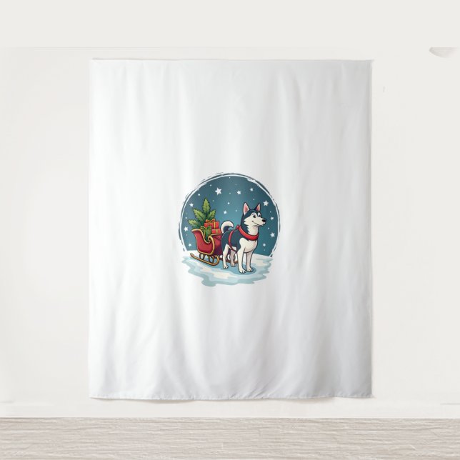 Festive Husky Ride Tapestry (Front)
