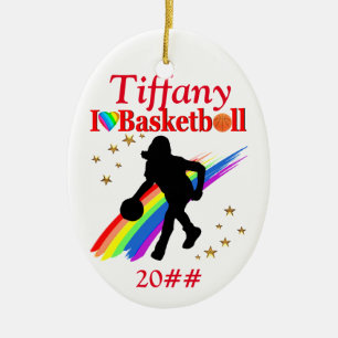 FESTIVE I LOVE BASKETBALL PERSONALIZED ORNAMENT