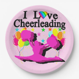 FESTIVE I LOVE CHEERLEADING PAPER PLATES