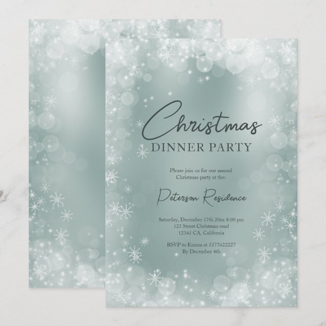 Festive ice blue white snow elegant  Christmas Invitation (Front/Back)