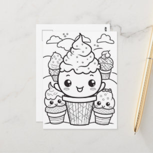 Festive ice cream kids colouring  postcard