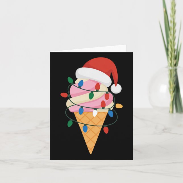 Festive Ice Cream With Christmas Lights And Santa  Card (Front)