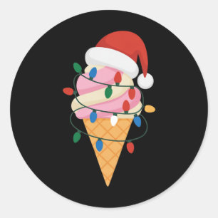 Festive Ice Cream With Christmas Lights And Santa  Classic Round Sticker